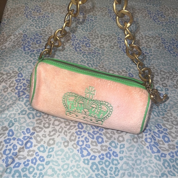 Vintage Rare Green Pink Juicy Couture Barrel Bag Purse Satchel - Terry Cloth - Picture 4 of 10